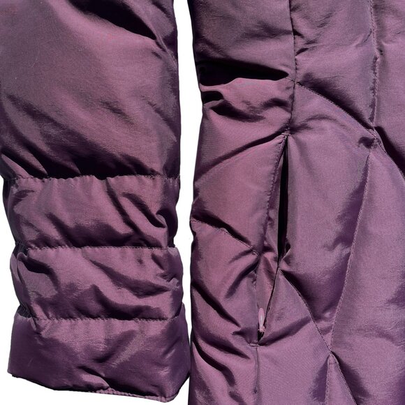 Designer plum puffer jacket coat with detachable genuine fox fur collar small - Picture 7 of 9